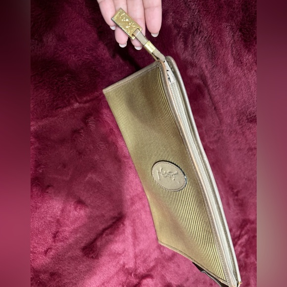 YSL Large Vintage Clutch - Dark Gold and Tan with monogrammed lining - Picture 10 of 16